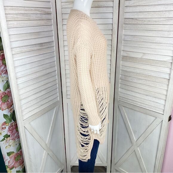 Fashion Nova Distressed Shredded Long Sweater Tan Medium Pullover - Picture 3 of 11